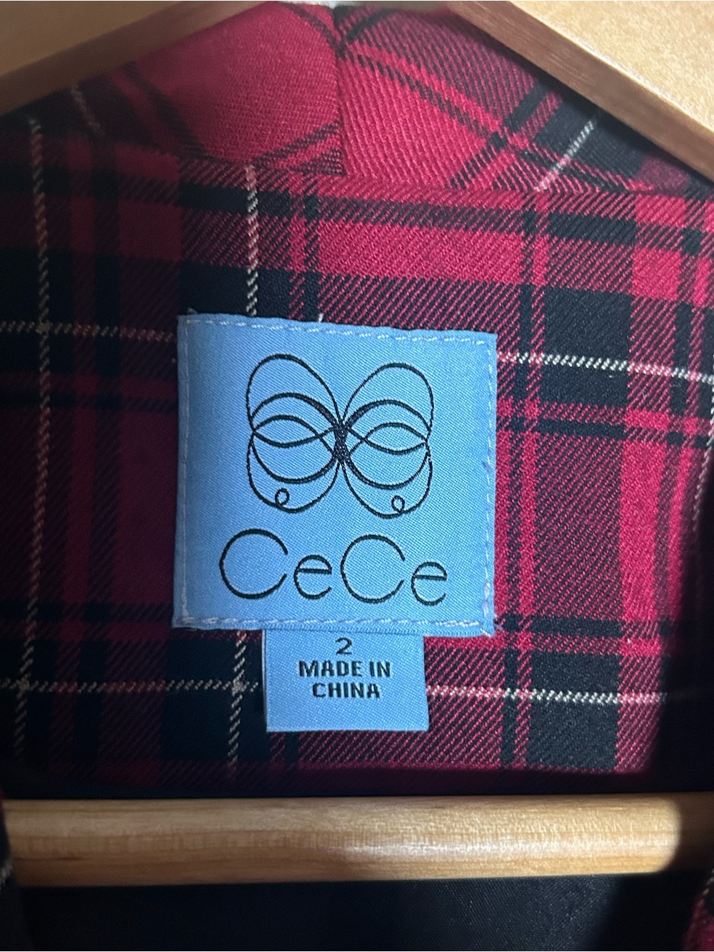 CeCe Red and Black Plaid Double-Breasted Blazer - Picture 10 of 10